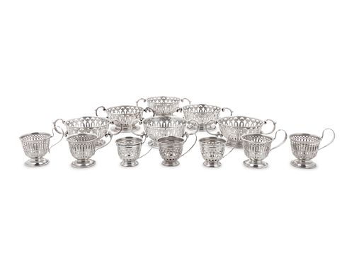 Thirteen American Silver Demitasse Cup and Dessert Bowl Liners