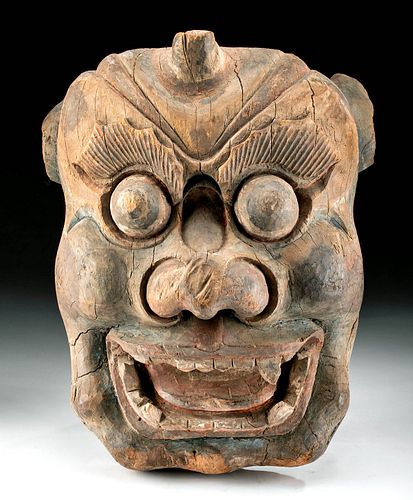19th C. Chinese Painted Wood Mask - Fierce Protector