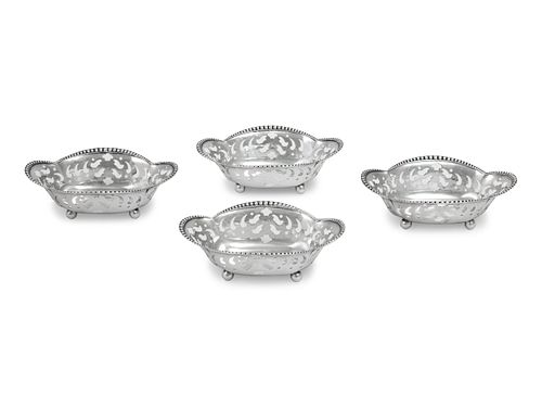 A Group of Four Tiffany & Co. Silver Reticulated Nut Dishes