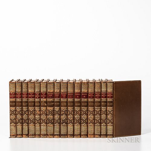 Austen, Jane (1775-1817) Rare Set of Five First Edition Works. Fifteen duodecimo volumes bound in full tan calf with red morocco title