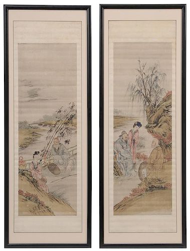 Pair Chinese Scroll Paintings