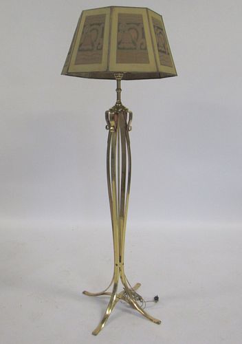 Brass Deco / Nouveau Standing Lamp With Shade.