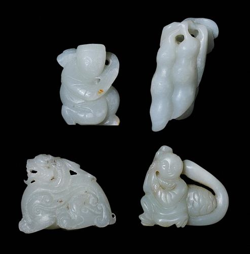 Four Finely Carved White Hardstone