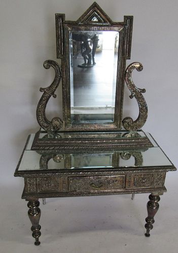 Anglo Indian Style Silvered Vanity Dresser Mirror