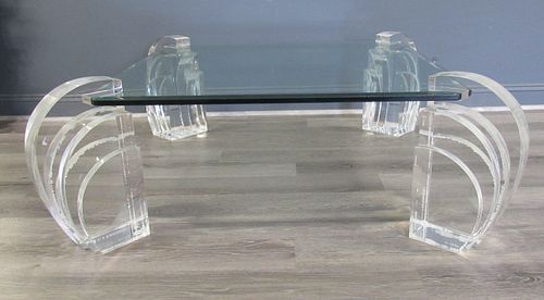 Karl Springer Style Lucite And Glass Top Coffee
