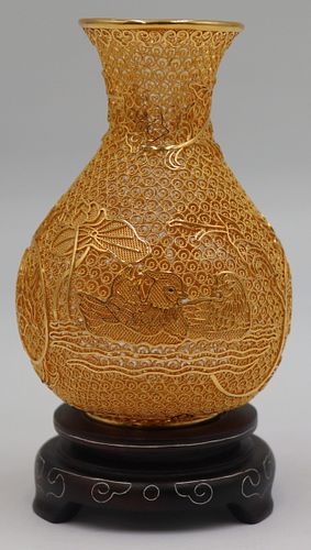 Lao Feng Xiang 24kt Gold Filigree Vase.