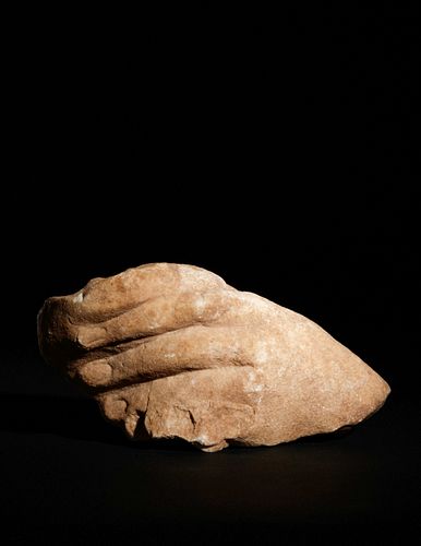 A Roman Marble Over-Lifesized Hand from a Statue
Height 4 1/8 x length 11 5/8 inches.