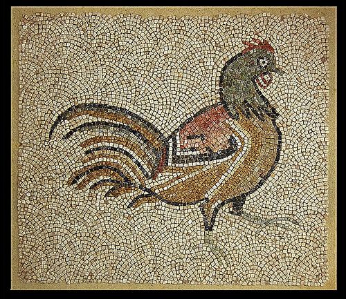 A Byzantine Marble Mosaic Panel with a Rooster
Height 31 1/2 x width 36 inches.