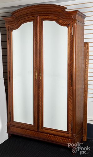 Mahogany and parquetry veneer armoire, late 19th