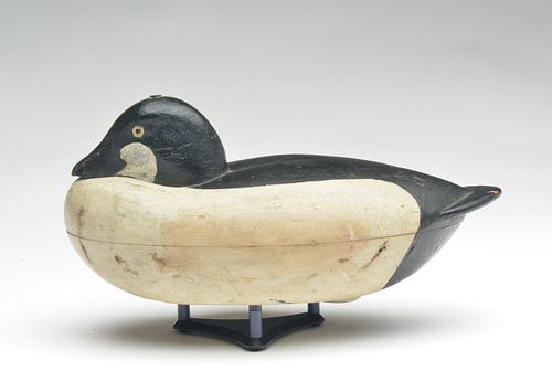 Important hollow carved goldeneye drake, Albert Laing, Stratford, Connecticut and New York, New York, 3rd quarter 19th century.