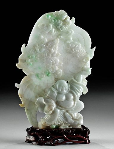 Dramatic Chinese Jade Carving -  Buddha w/ Cloud
