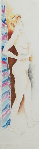 Kitty O'Meallie (1915-2014, Newcomb College), "Juxtaposed Nude and Stripes," 1991, pastel and graphite, signed lower left, also signed, dated and titl