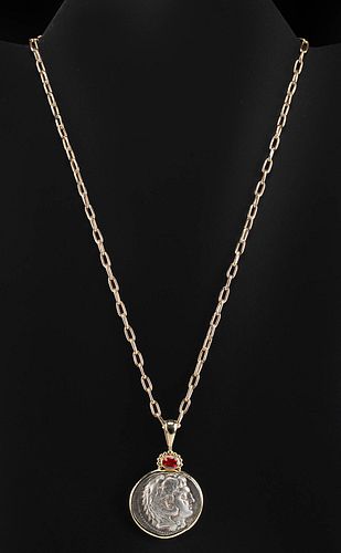 Alexander Tetradrachm w/ Gold & Opal Setting Necklace