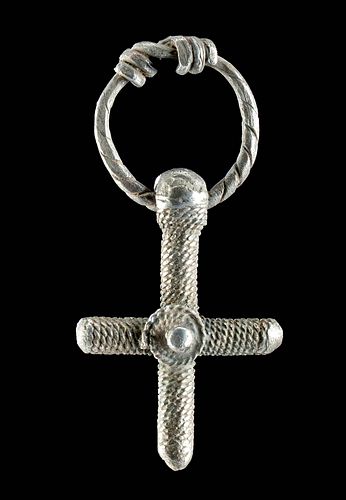 Viking Silver Cross Pendant w/ Coiled Loop - 13.2 g