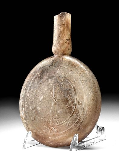 Rare Byzantine Molded Glass Pilgrim's Flask Inscribed