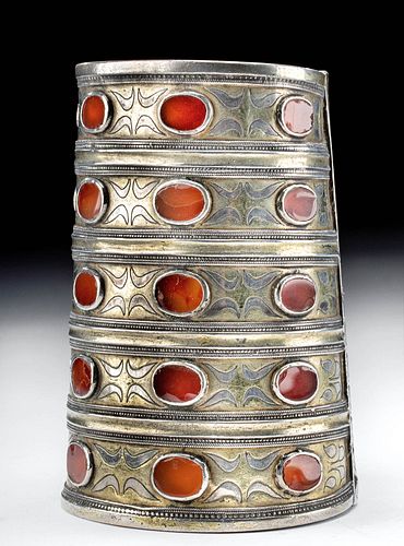 19th C. Turkoman Tekke Gilt Silver Bracelet w/ Agates