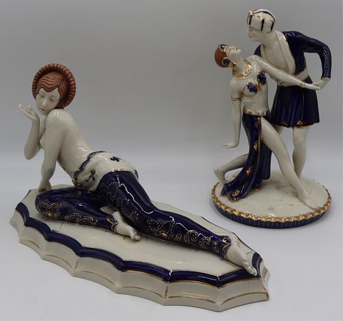 (2) Large Blue and White Royal Dux Figurines.