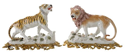 Meissen Figures of Lion and Tiger