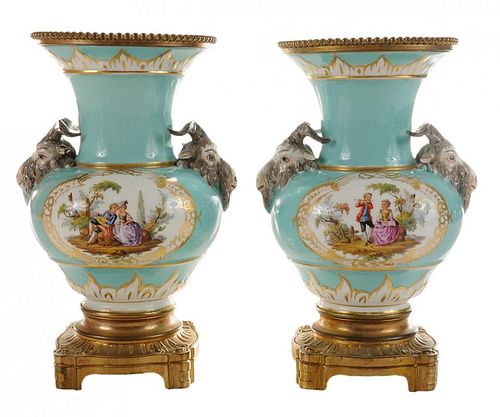 Pair KPM Vases with Gilt-Bronze Mounts