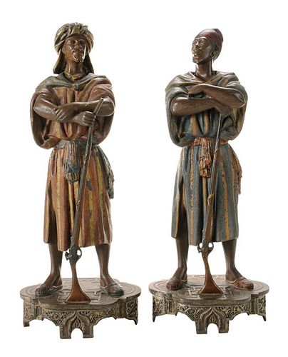 Pair Polychrome Decorated Spelter