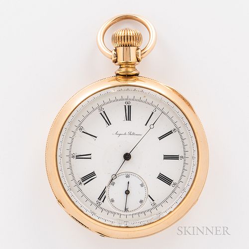 Auguste Saltzman Open-face Watch, beveled crystal above the roman numeral porcelain dial with sunk seconds, and Breguet-style hands, st