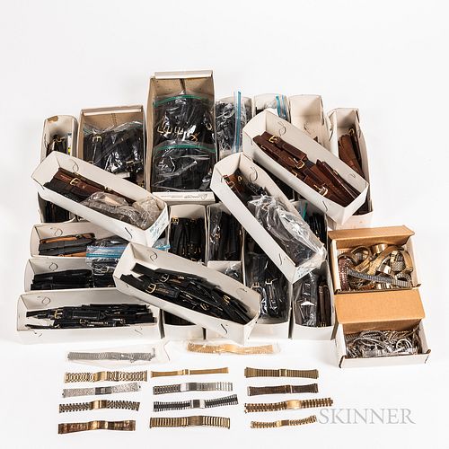 Large Collection of Wristwatch Leather Bands, and Bracelets, assorted sizes.