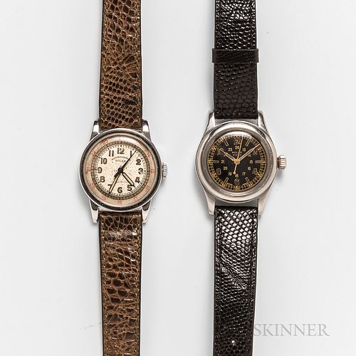 Two Early Manual-wind Wristwatches, one marked on dial "Rolex Observatory," with red 24-hour markings, the other with a black dial mark