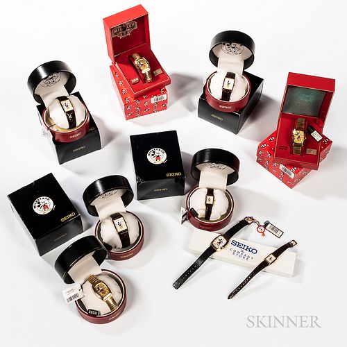 Nine Seiko Mickey Mouse Watches with Boxes and Papers.