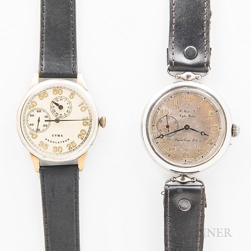 Two Vintage Pilot's Wristwatches, H. Moser & Co. base metal case with silvered dial marked "H. Moser & Co. Cytis Watch/Signal Corps. U.