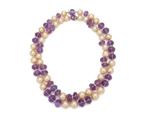 SEAMAN SCHEPPS 18K Gold, Pearl, Amethyst, and Diamond Nesting Necklaces