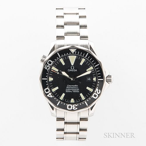 Omega Seamaster Professional 300M Reference 168-1640 Wristwatch, c. 2000s, stainless steel case with unidirectional bezel with scallope