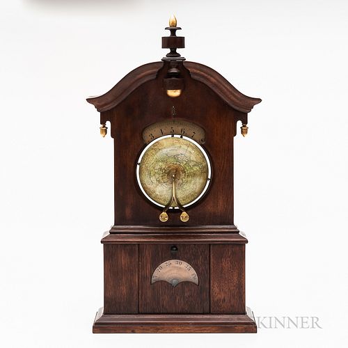 Timby Walnut "Solar Timepiece" or Globe Clock, Saratoga Springs, New York, c. 1865, the scroll-top case with central turned finial and