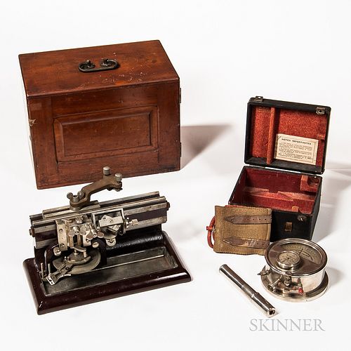 Two Early Scientific Instruments, Bausch & Lomb cherry cased Mikrotome number 2080 on a painted cast iron base, and a cased Oscillometr