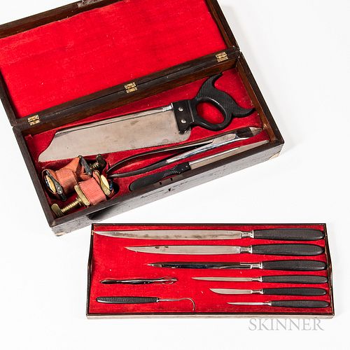 19th Century Philadelphia Cased Amputation Set, signed "Gemrig," brass-bound velvet-lined case, fitted with interior tray complete with