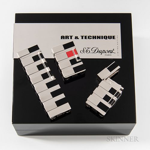 S.T. Dupont Limited Edition "Art & Technique" Lighter Set, number 0015/2000, with inner and outer boxes and blank guarantee cards.