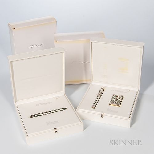S.T. Dupont Limited Edition "Medici" Pen and Lighter Set, fountain pen and lighter set number 0146/2420, rollerball number 0707/2420, w
