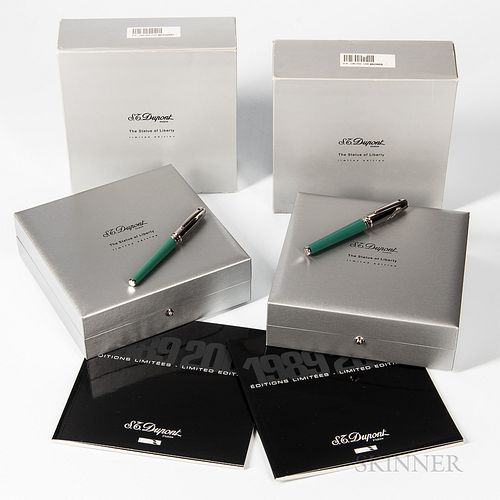 S.T. Dupont Limited Edition "Statue of Liberty" Pen Set, 18kt medium nib, with inner and outer boxes, paperwork, and blank guarantee ca