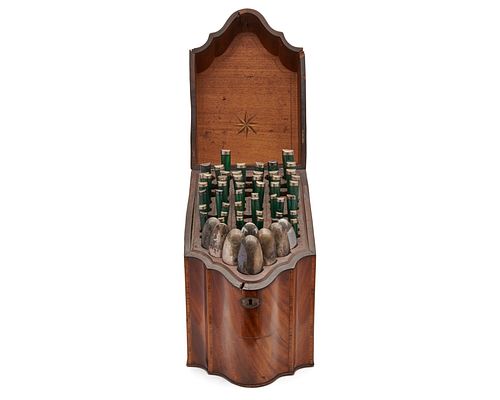Georgian Mahogany Inlaid Cutlery Box, together with Eight Georgian Silver Tablespoons, various makers, and an Assemblage of Georgian Steel and Green S