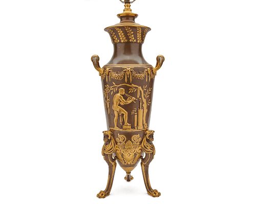 French Patinated and Gilt Bronze Amphora Formed Lamp, ca. 1900
