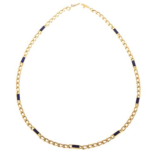 A Heavy 18K Yellow Gold Curb Chain with Lapis