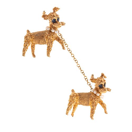 A Vintage Pair of Dog Brooches with Pearl Collars