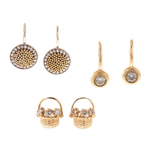 A Trio of Small Gold & Diamond Earrings