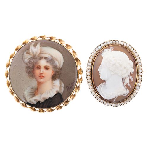 A Victorian Shell Cameo & Portrait Brooch