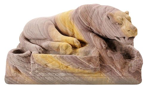 Carved Sandstone Figural Birdbath,