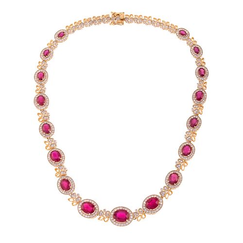 A 35.45 ct Ruby & Diamond Necklace in 14K