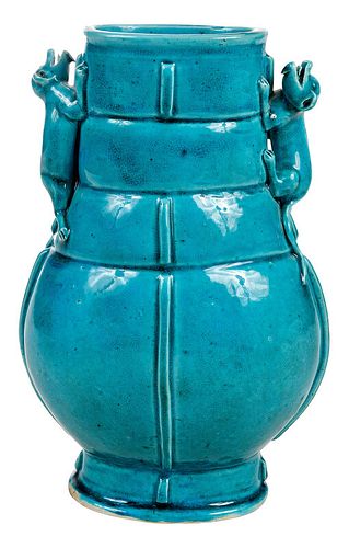 Chinese Turquoise Glazed Archaic Style Hu Vase