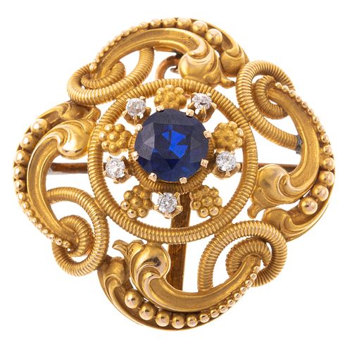 A Victorian Sapphire & Diamond Scroll Pin/Pendant