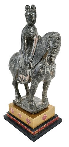 Chinese Carved Stone Female Equestrian