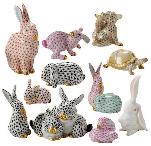 Eleven Herend Turtle, Bear and Rabbit