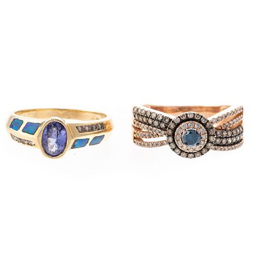 A Blue Diamond Ring & Tanzanite Ring in 14K